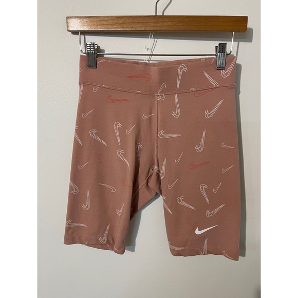 Nike Pants - Nike Womens Essential Bike Shorts Pink Swoosh Monogram High Rise Athletic Small